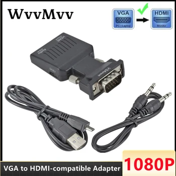  GRWIBEOU 1080P VGA HDMI uyumlu Dönüştürücü Adaptör PC Laptop İçin Ses İle HDTV Projektör Video HDMI VGA adaptörü