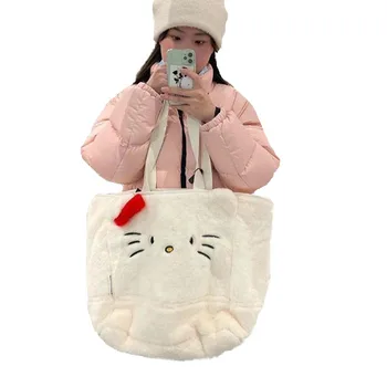  Kawaii Sanrio Hello Kitty büyük kapasiteli el taşıma çantası, karikatür peluş omuz crossbody çanta, Noel doğum günü hediyesi
