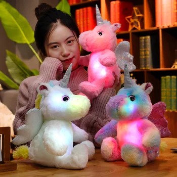  Sıcak 30 cm Yüksek Kaliteli Parlayan Unicorn Aydınlık peluş oyuncaklar Kawaii parlak LED At Doldurulmuş Oyuncaklar Bebek Çocuk Kız noel hediyesi