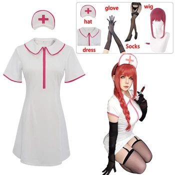  Anime Testere Adam Makima Cosplay Kostüm hemşire üniforması Peruk Seksi Cadılar Bayramı Kostüm Kadınlar için
