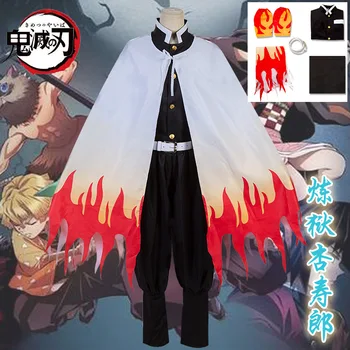  Anime Tren Mugen Rengoku Kyojuro Cosplay Kostüm Kimetsu Hiçbir Yaiba iblis avcısı Yetişkin Çocuklar Peruk Katana Sward Cosplay Kıyafet