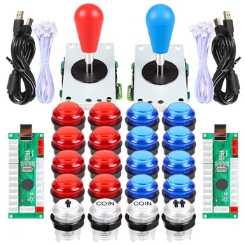  2 Oyuncu LED Arcade DIY Parçaları 2X USB Encoder + 2X Elips Oval Tarzı Joystick + 20x LED Arcade Düğmeler PC MAME Ahududu Pi