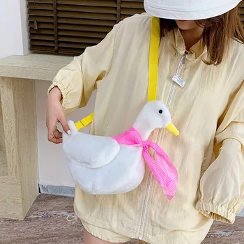  Oyuncak Kızlar Büyük Beyaz Kaz Bebek Ördek Peluş Cüzdan askılı çanta Çanta Karikatür Hayvan Şekli askılı çanta omuzdan askili çanta