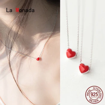  La Monada 39.6 + 3.5 cm 925 Ayar Gümüş Kolye Kadınlar İçin Kırmızı Kalp 925 Gümüş Zincir Kolye Kadınlar Takı Kore Kadın