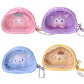  Kawaii Anime Sanrios Kuromi Cinnamoroll MyMelody peluş oyuncak PVC Kozmetik çantası bozuk para cüzdanı saklama çantası Sevimli Makyaj çantası Çocuklar Hediye