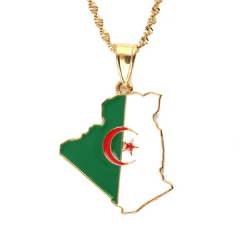  Cezayir Harita Kolye Kolye Zincirleri Altın Renk Cezayir Bayrağı Kadınlar Kız Afrika Etnik Takı