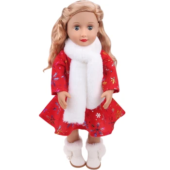  18 İnç Amerikan Kız Bebek Elbise Yeni Yıl Şanslı Kırmızı Kar Tanesi Etek + Beyaz eşarp Doğan bebek oyuncakları Aksesuarları 43 Cm Erkek Bebek c739