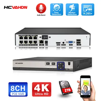  HCVAHDN 4K 8CH POE NVR H. 265 Ses Çıkışı Gözetim Güvenlik DVR Video Kaydedici POE IP Kamera için (1080P/4MP/5MP/8MP / 4K)
