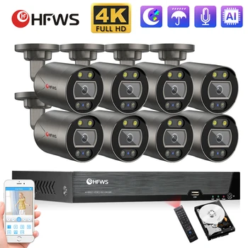  Hfws güvenlik kamerası güvenlik sistemi kiti poe 4k 8MP 8CH H. 265 NVR Kiti CCTV Ses Açık Video Gözetim IP kamera Seti