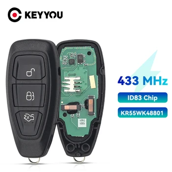  KEYYOU 3 Düğmeler KR55WK48801 İçin Akıllı Uzaktan Anahtar Ford Focus C-Max Mondeo Kuga Fiesta B-Max 434/433MHz 4D83 80Bit Çip Anahtarsız