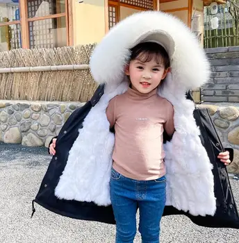  Yeni Moda Kız Giyim Çocuk Giysileri Kalın Parka Kürk Kapşonlu Snowsuit Kabanlar Coat