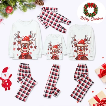  2022 Geyik Aile Noel Pijama Eşleşen Seti Yetişkin Çocuk Bebek Köpek Noel Aile Eşleştirme Kıyafetler Noel Aile Pj Giysileri