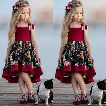  Toddler Bebek Kız kemerli elbise 2019 * Marka Yeni Stil Parti Resmi Baskı Prenses tüllü çiçekli elbise Sundress