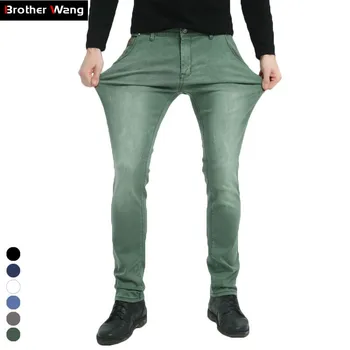  Brother Wang Marka 2022 Yeni erkek Elastik Kot Moda İnce Skinny Jeans rahat pantolon Pantolon Jean Erkek Yeşil Siyah Mavi
