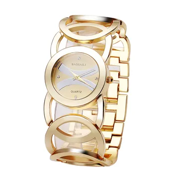  BAOSAILI Altın Kadın Saatler 2022 Hediye Daireler Metal Bilezik tatil elbisesi Saat Taklidi Kuvars Bayanlar İzle Relogio Feminino