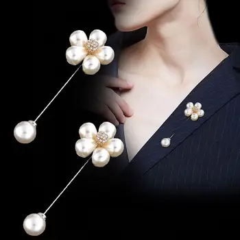  Zarif Çiçek Sahte İnci Broş Pin Bayan Hırka Gömlek Şal Kravat İğnesi Takı Kadın Moda Pin düğün takısı 2021