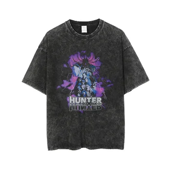  Japon Harajuku Streetwear Anime Hunter X Hunter Baskı T Shirt 2022 Yaz Kısa Kollu Tees En Gevşek Retro Erkek Kadın T-shirt