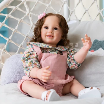  NPK 55 CM Gerçekçi El Kök Saç Tam Vücut Yumuşak Silikon Yeniden Doğmuş Bebek Kız Cammi Gülümseme Bebek Yüksek Kaliteli El Yapımı Bebek