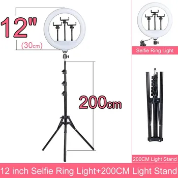  12 İnç Kısılabilir LED Selfie halka ışık Lamba Fotoğrafçılığı Halka Telefon Stüdyo 30.5 cm 3 Tutucu Canlı YOUTOBE