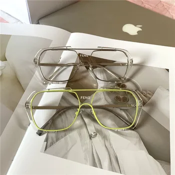  Kore Edebi Anti-mavi Gözlük Çerçeve Kadın Moda Kare Güneş Gözlüğü Erkekler Kontrast Renk Tek parça Dekoratif Gözlük
