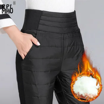  Yüksek Bel Streç Aşağı pamuklu pantolonlar Kadınlar Kalın Sıcak Siyah Kış Pantolon 2022 Kar Giyim Tayt Kalem Antalones De Mujer