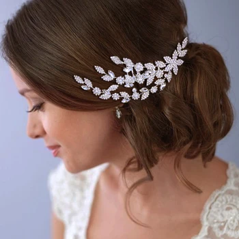  Stonefans Lüks Yaprak Rhinestone Saç Combs saç aksesuarları Kadınlar için Moda Çiçek Gelin saç parçası Düğün Başlığı Tiara
