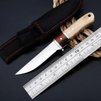  Yüksek Sertlik Alan Sağkalım Çok Fonksiyonlu Avcılık Açık Bıçak Taşınabilir Ahşap Saplı Küçük Düz Bıçak Erkekler için İyi Bir Hediye