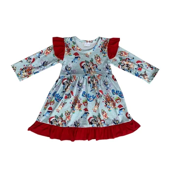  Toptan Toddler Kız Noel Elbiseler Güz İnci Uzun Kollu Karikatür Yavru Parti Çocuklar Elbise