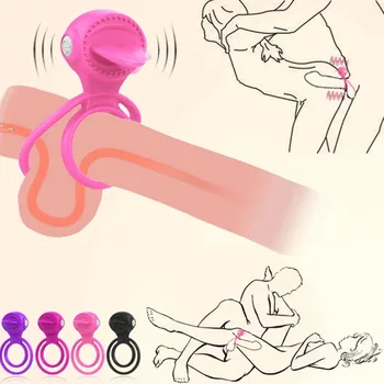  Silikon Penis Halkası Güçlü Dil Vibratör Gecikme Boşalma Seks Oyuncakları Erkekler için Ereksiyon Horoz Halka Klitoris Stimülasyon