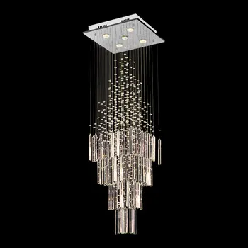  Modern avize Dikdörtgen Merdiven Loft Kristal Avize Oturma Odası İçin Sütunlu Kristal Asılı Lamba