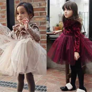  Yeni Prenses Çocuk Bebek Kız Elbise Kadife Polar Parti Elbise Fırfır Tül Tutu Elbise 1-6T çocuk giyim Kız rahat elbise