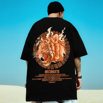  Erkek Yaz Kaplan Kafası Baskı T-Shirt 2022 Japon Büyük Boy Kısa Kollu Gömlek Streetwear Çiftler y2k Hip Hop Tees Tops
