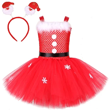  Noel Baba Elbise Kızlar için noel baba Kostümleri Çocuklar için Noel Tatili Tutu Elbiseler Kıyafet Bebek Kız Yeni Yıl Giysileri 1-12Y