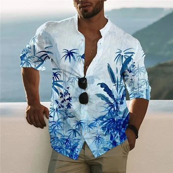  Yaz erkek Tropikal Hawaii Gömlek 3d Baskılı Harajuku Uzun Kollu Bluz Büyük Boy Üstleri Tee Gömlek Homme Y2k Camiseta Hombre