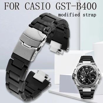  Modifiye kayış Casio G-SHOCK Çelik Kalp GST-B400 GST-B400AD watchband aksesuarları plastik çelik yedek bilezik siyah