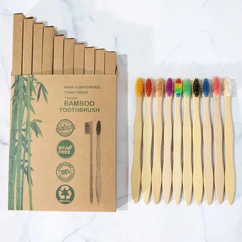  10 adet Bambu Kömür Diş Fırçası Yumuşak Kıllar Diş Fırçası Çevre Dostu Ağız Bakımı Doğal Diş Fırçası Yetişkinler İçin