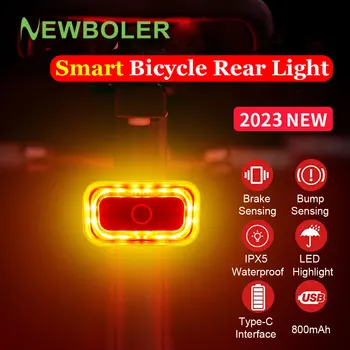  NEWBOLER Akıllı Bisiklet Arka İşık Otomatik Start / Stop Fren Algılama IPX5 Su Geçirmez Bisiklet Arka Lambası Tip-C USB Bisiklet Kuyruk İşık LED
