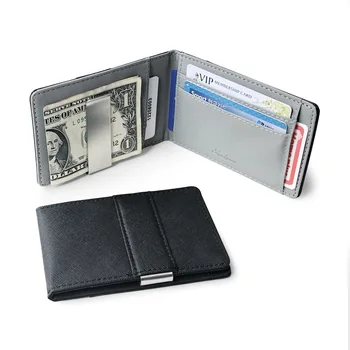  Sıcak Satış Moda Katı erkek İnce Bifold Para Klip deri cüzdan ile Metal Kelepçe Kadın KİMLİK kredi kartı cüzdanı Nakit Tutucu