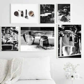  Vintage Siyah Beyaz Kahve Makinesi Posteri İskandinav Tuval Boyama Duvar Sanatı Resimleri Baskılar Cafe Dekorasyon Oturma Odası Ev Dekor