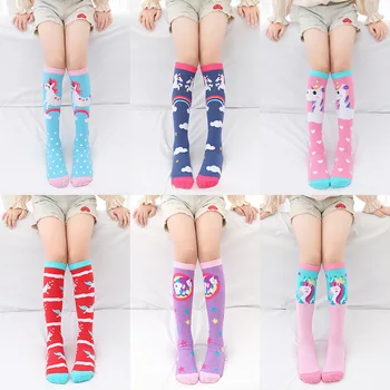 Yeni Karikatür Kız diz üstü çorap Unicorn Pamuk Renkli Çorap Kızlar Çocuklar için Moda Çorap Yüksek Çorap Kızlar için