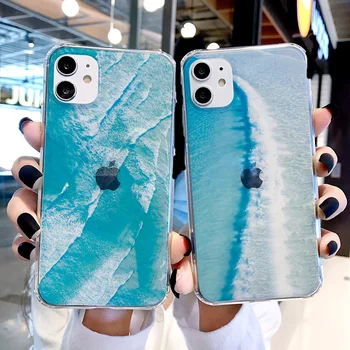  Deniz Suyu Dalga Temizle Telefon Kılıfı Şeffaf iPhone 7 8 Artı SE 2020 11 12 13 Pro Max X XR XS MAX Şeffaf Kapak Funda