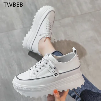  Bahar Sonbahar Fujin 5.5 cm Hakiki Deri Platformu Kama Ayakkabı Tıknaz Sneaker Beyaz rahat ayakkabılar Rahat Nefes Ayakkabı