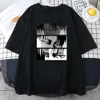  Kadın T-shirt Japonya Anime Titan Rivaille Ackerman Göz Punk Tops Yaz Harajuku Büyük Boy Gotik Kısa Kollu Gömlek