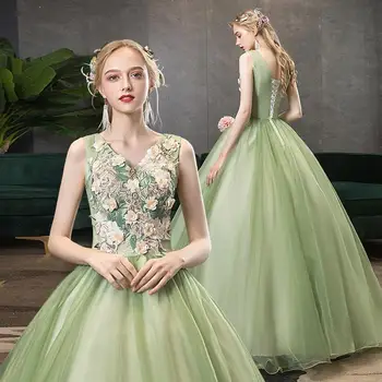  2022 Rüya Çiçek 3D Çiçekler Quinceanera Elbiseler dantel-up Mezuniyet Elbise Tatlı 16 Parti Kıyafeti Balo Elbise Vestidos De 15 Años