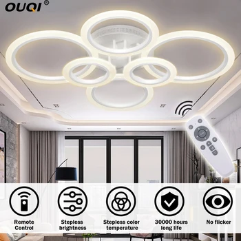  Tavan LED ışıkları Modern 6 Yüzük 72W kademesiz karartma tavan avize desteği uzaktan kumanda oturma odası yatak odası Mutfak için