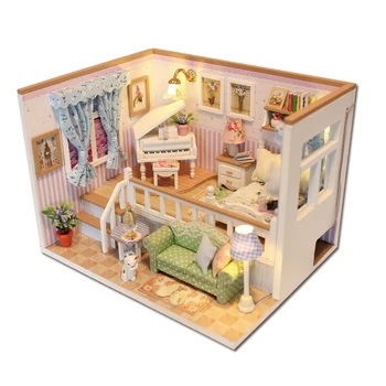  3D DIY Dollhouse Kiti Bebek Evi Casa Minyatür tozluk Mini El Yapımı Dollhouse doğum günü hediyesi Oyuncak Çocuklar için