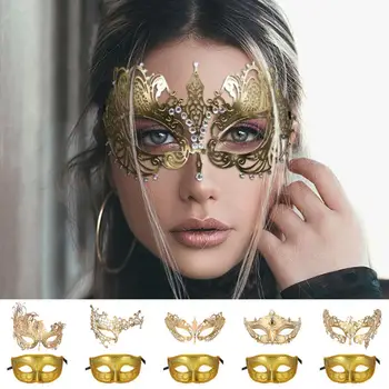  Kadın Erkek Masquerade yüz kapatma Seti Seksi Tilki Göz Maskeleri fantezi parti elbisesi Cosplay Kostüm Metal Venedik Masquerade Maskeleri