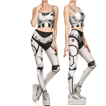  Yetişkin Yıldız Cosplay Kostüm Stormtroope Kırpma Emperyal Moda Seksi T shirt Üstleri Pantolon Setleri Tayt Kadınlar Sıkı Bodysuit
