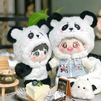  El yapımı 20cm oyuncak bebek giysileri Aksesuarları Peluş Panda Şapka Ceket Tulum Kürk Takım Elbise Giyim Bebek Giyinmek