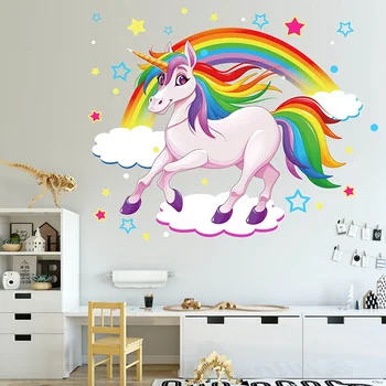  Unicorn Gökkuşağı duvar çıkartmaları Renkli Hayvanlar At Duvar Çıkartmaları Çocuk Kız Odası İçin DIY Posteri Duvar Kağıdı Ev Dekor